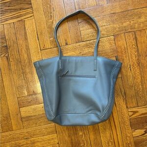 Le Sak Gray Pebbled Leather Large Zippered Tote
